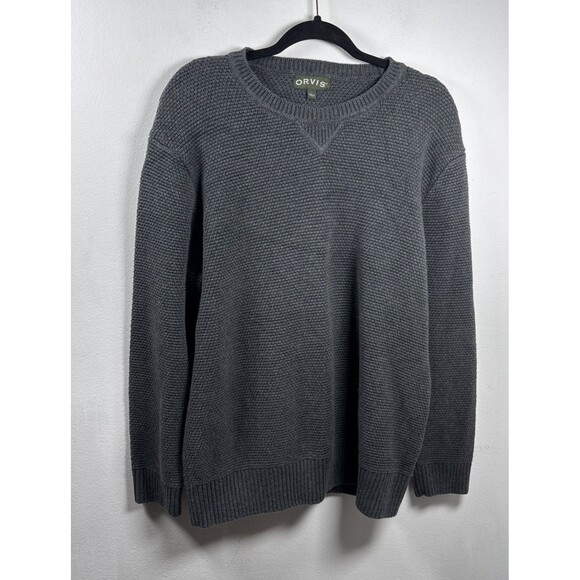 Orvis Other - Orvis Men’s Large Gray Waffle Knit Cotton Crewneck Sweater Grandpa Core